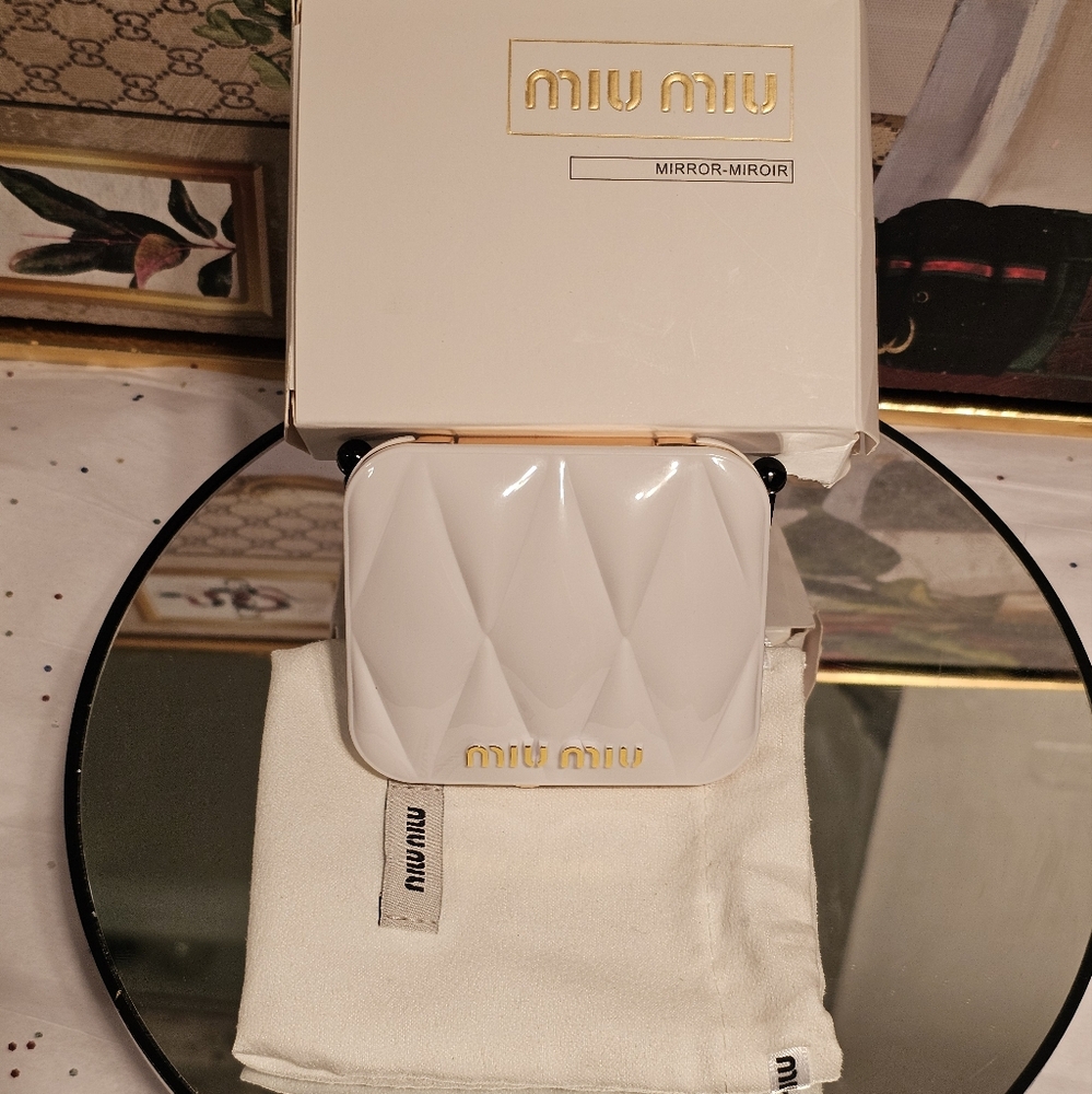 Miu Miu Cream and Gold Compact Double Sided Mirror Collection NIB